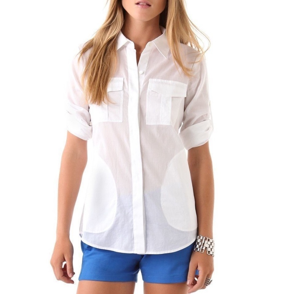 Theory Marandel White Ramie Button-Down Lawn Shirt | Size Small
